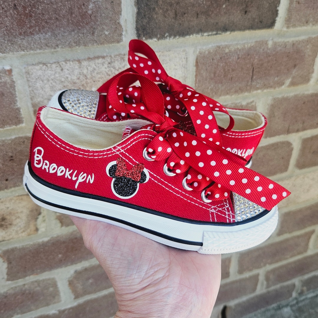 Red Personalized Minnie Mouse Sneakers Bling Option Toddler Minnie Mouse Shoes Etsy UK