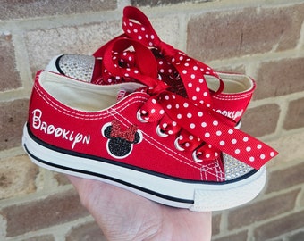 Red Personalized Minnie Mouse Sneakers Bling Option Toddler Minnie Mouse Shoes
