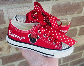 Red Personalized Minnie Mouse Sneakers Bling Option Toddler Minnie Mouse Shoes