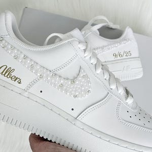 Pearl Bride Sneakers Personalized Nike Af 1 Wedding Shoe Custom Air Force One Bridal Tennis Shoes