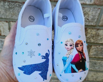 Personalized Frozen Shoes, Anna and Elsa Slip-on Sneakers For Girls, Frozen Shoes Many Sizes