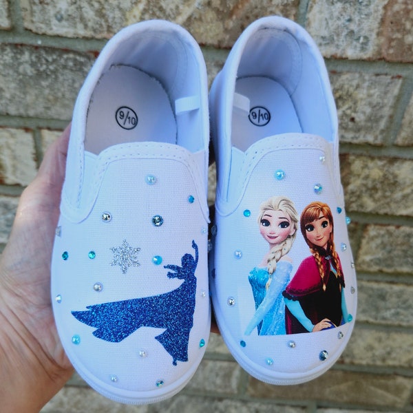 Personalized Frozen Shoes, Anna and Elsa Slip-on Sneakers For Girls, Frozen Shoes Many Sizes