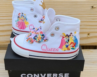 Princess Converse, White or pink High Tops, Personalized, Baby and Toddler Sizes, Disney Princesses, Genuine Converse