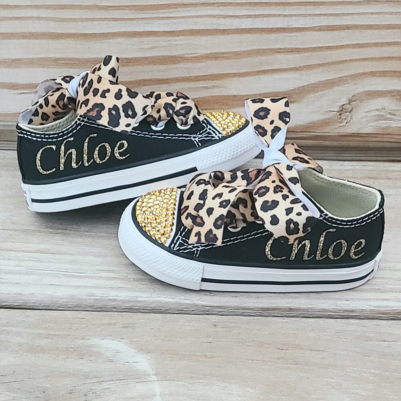 Leopard Converse Black Low Tops Personalized Gold Bling Crystals Leopard Laces Genuine Converse Etsy Canada