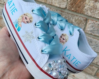 Frozen Shoes, Elsa Converse, Personalized Converse, Frozen Converse, Frozen Sneaker, Toddler Big Girl Sizes Bling Converse