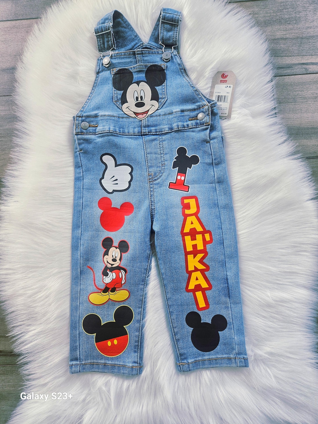 mickey mouse denim overall dress Custom Overalls Toddler Outfit Personalized Washable Images Won't Peel Margot Plus Size Gatsby Mommy & Me Gift Sets Do not wash before Size:30