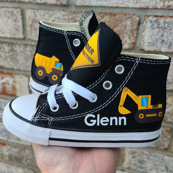 Construction Theme Converse Personalized High Top Sneakers Dump Truck Digger Backhoe Many Sizes and Colors Kids Shoes Toddler Boy Etsy UK