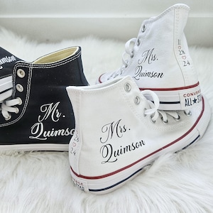 Custom Bride Converse Personalized Groom Converse, Custom Wedding Converse, High Top Bridal Sneakers, Cursive Script Font Wedding Converse