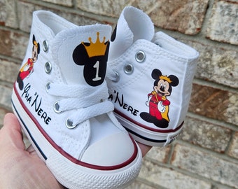 Royal Prince Mickey Personalized Converse, Mickey Red Suit Converse, Sneakers For Kids