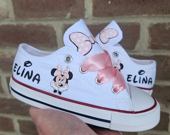 Custom Minnie Mouse Converse, Personalized Minnie Mouse Sneakers, White Minnie Mouse Converse, Baby Toddler Girls, Pale Pink, Light Pink