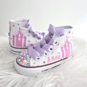 Circus Tent Converse Custom Carnival Converse Pastel Bling Circus Shoes Girls Circus Tent Sneakers Ring Master image 3