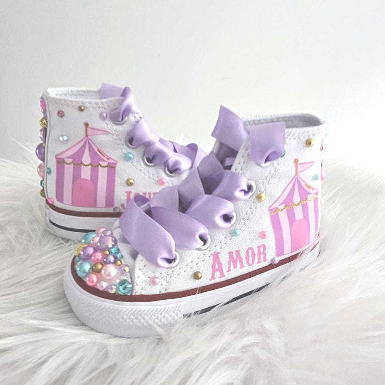 Circus Tent Converse Custom Carnival Converse Pastel Bling Circus Shoes Girls Circus Tent Sneakers Ring Master image 3