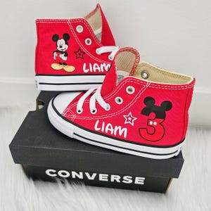 Red Mickey Mouse Sneakers, Low Tops, Personalized, Peeking Mickey