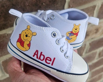 Personalized Winnie The Pooh Shoes, Custom Pooh Shoes For Baby Infant, Soft Sole Baby Sneakers