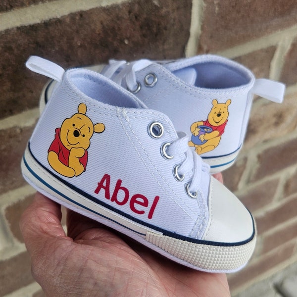 Personalized Winnie The Pooh Shoes, Custom Pooh Shoes For Baby Infant, Soft Sole Baby Sneakers