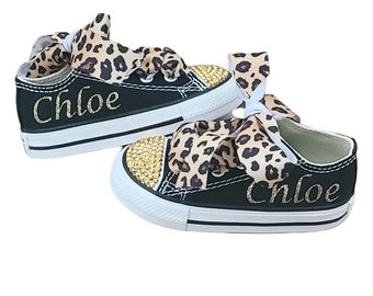 Leopard Converse Black Tops Personalized Gold Bling Etsy