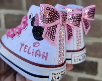 Custom Minnie Mouse Converse, Personalized Minnie Shoes For Toddler Girl, Bling Converse With Minnie Mouse