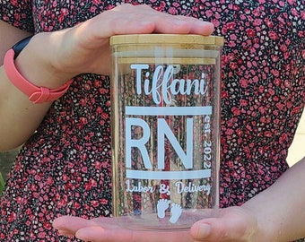 Nurse Jar, Labor and Delivery, Personalized, RN, Registered Nurse, Keep Track of the Babies You Catch, Pacifiers Option, 6&quot; tall jar