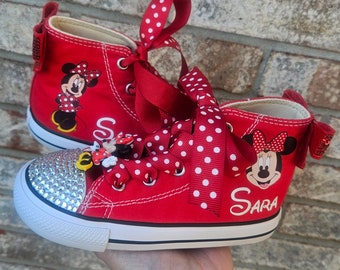 Personalized Minnie Mouse Converse, White high Top Sneakers, Red Black White, Toddler Shoes, Minnie Mouse Converse, Girls Shoes