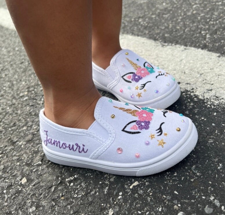 Zapatos de unicornio, estilo resbalón brillante, personalizados -   México