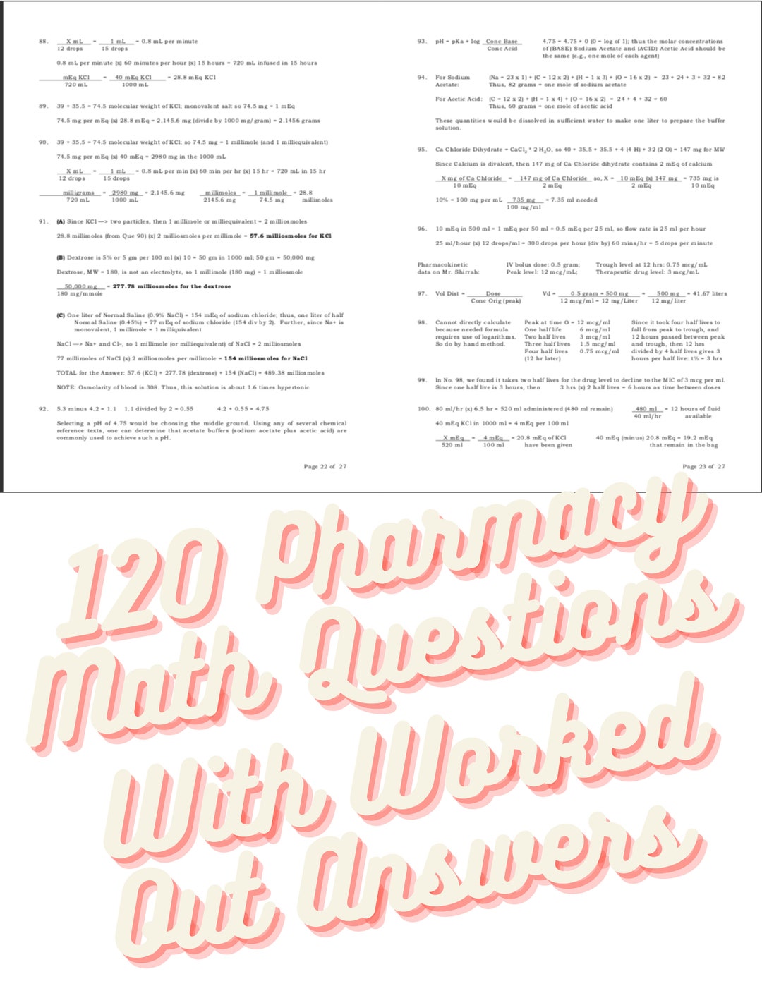 120 Pharmacy Math Questions With Worked Out Answers Perfect for Board
