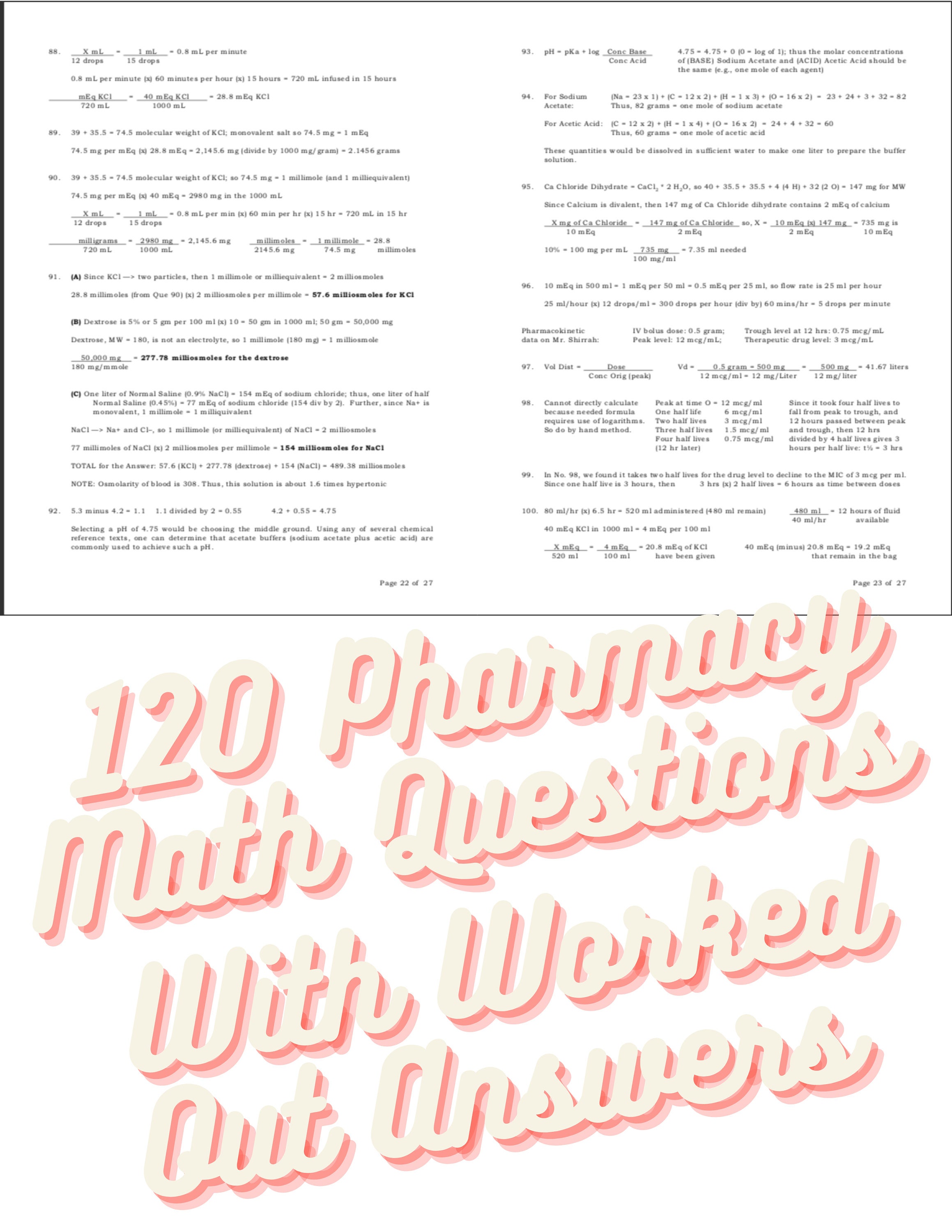 120 Pharmacy Math Questions With Worked Out Answers Perfect for Board
