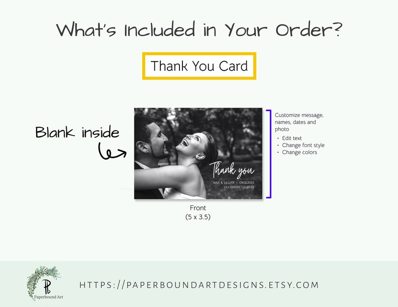 Thank You Card Template, 5x3.5, Photo Wedding Thank You Cards ...