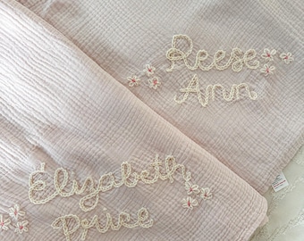 Custom Baby Name Blanket: Hand Stitched Swaddle Blanket