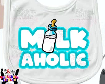 Mousseline babyslab | Slabbetje met "Milkaholic"-print | Baby meisje jongen Unisex slabbetje | Biologische mousseline katoenen slabbetje