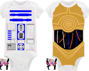 Katoenen babyrompers | "Star Wars Droids" Onesie-print | Baby meisje jongen Unisex Onesie | 100% katoen Star Wars R2D2 C3P0