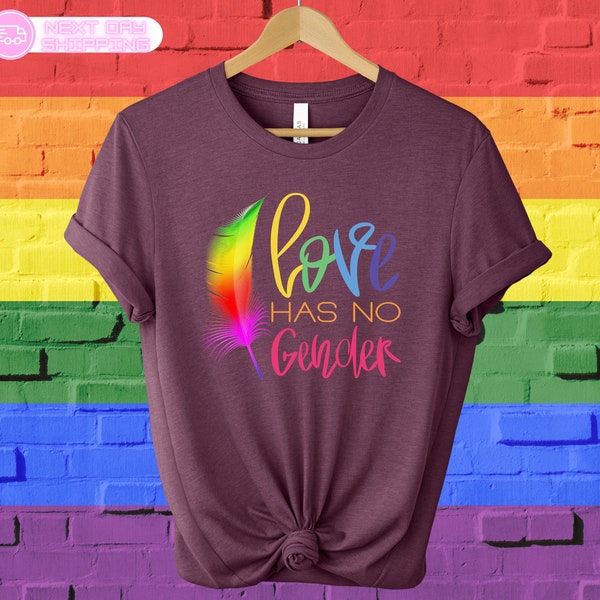 Love Has No Gender Shirt, Rainbow Feather Love Tshirt,  LGBTQ+ Support, Gift for Allies, LGBT Shirt, Gay Pride Shirt, Pride Month Gift