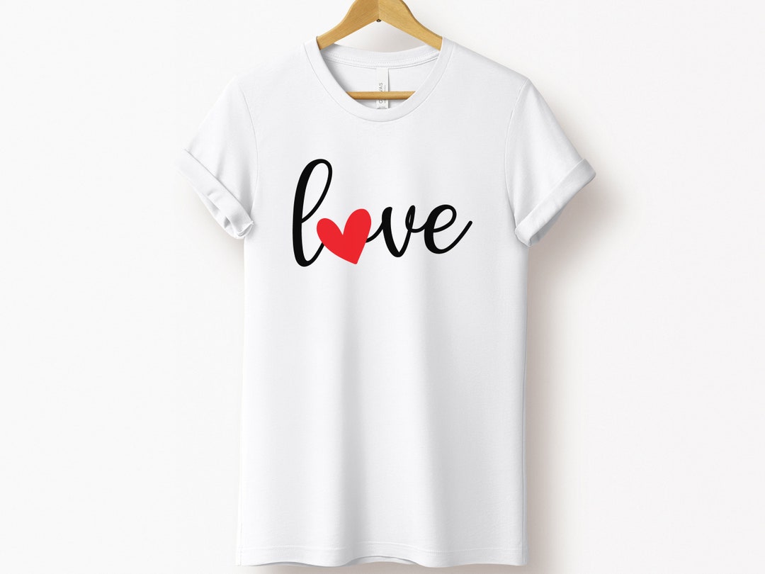 Classic Love Tshirt With Red Heart and Love Design, Cute Valentine's