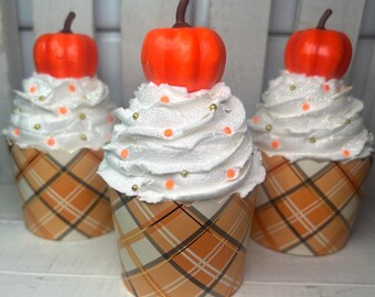 Fake Pumpkin Cupcake | Fake Fall Cupcake | Fake Autumn Cupcake | Fake Harvest Cupcake | Fall Decor| Pumpkin Tier Tray | Pumpkin Decor