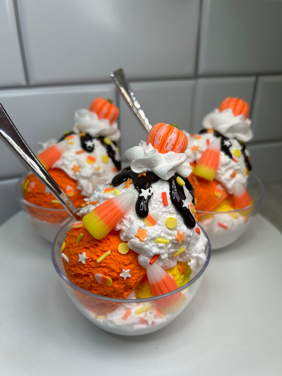 Fake Candy Corn Ice Cream Sundae | Fake Halloween Ice Cream Sundae ...