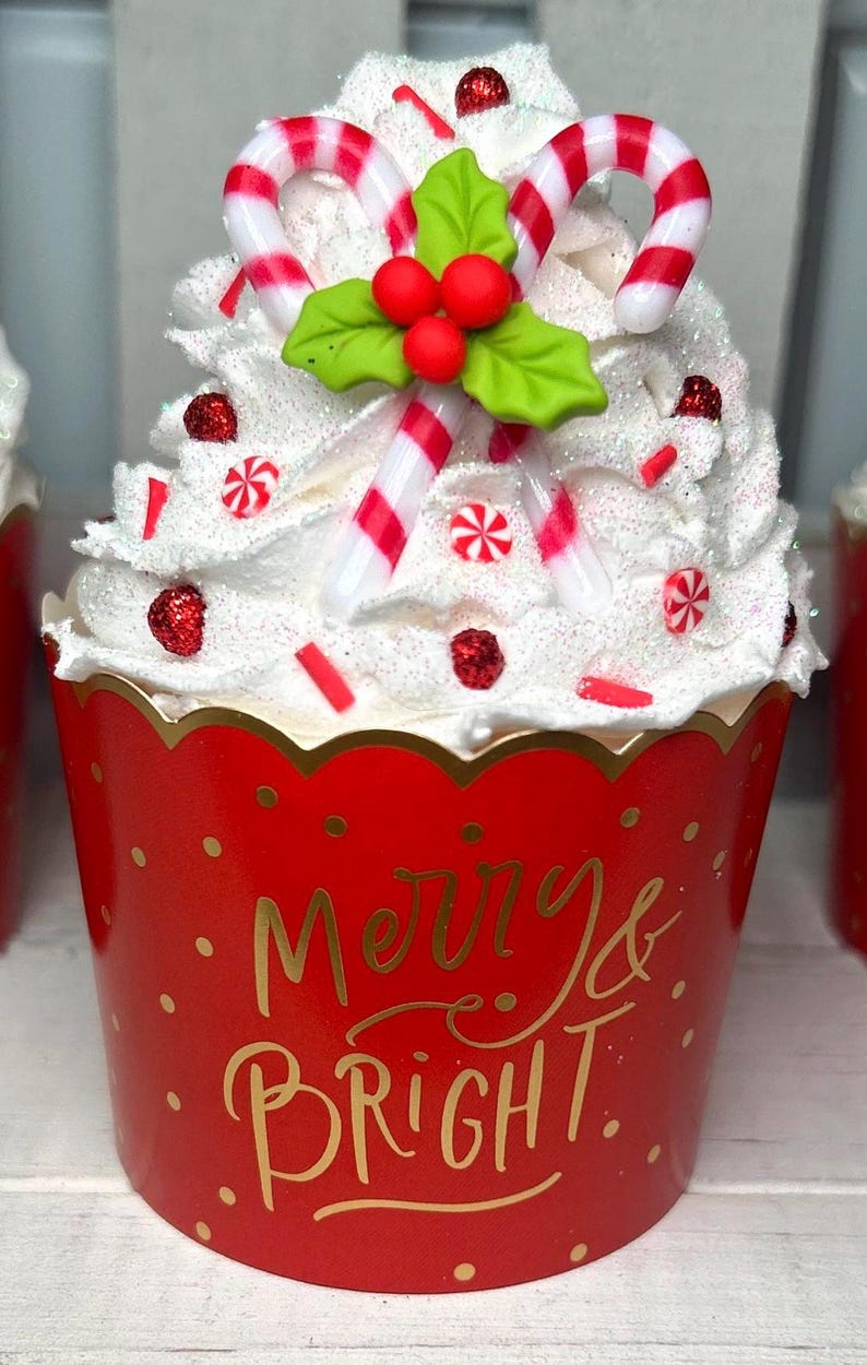 Fake Candy Cane Cupcake Fake Christmas Cupcake Fake Holly Berry Cupcake