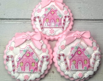 Fake Gingerbread House Cookie | Fake Gingerbread Cookie | Fake Christmas Cookie | Pink Christmas Decor | Pastel Gingerbread Decor
