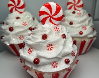Fake Peppermint Cupcake | Fake Peppermint Swirl Cupcake | Fake Candy Cane Cupcake | Fake Christmas Cupcake | Faux Peppermint Cupcake |