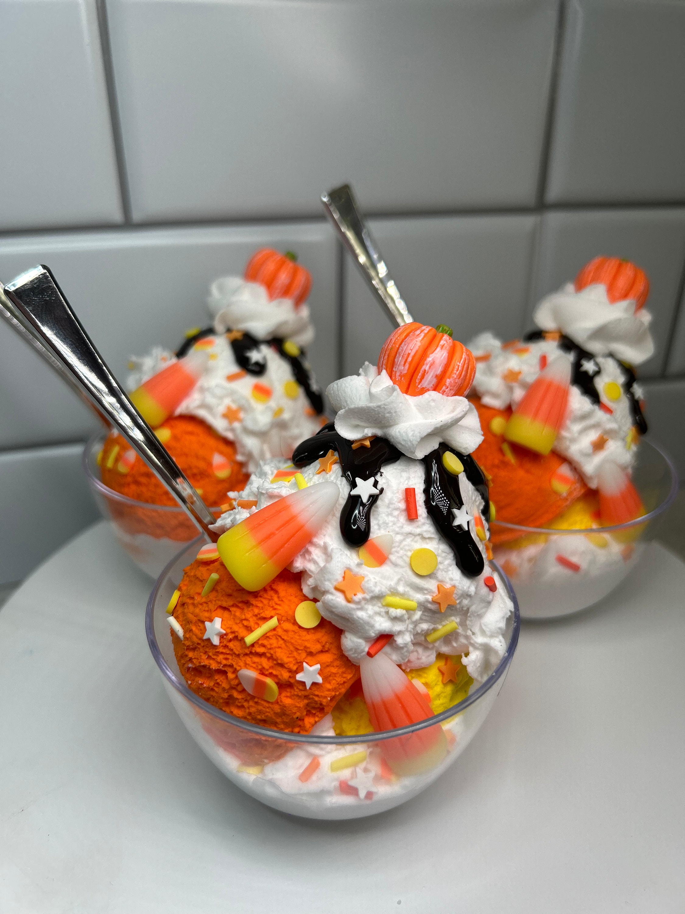 Fake Candy Corn Ice Cream Sundae | Fake Halloween Ice Cream Sundae ...