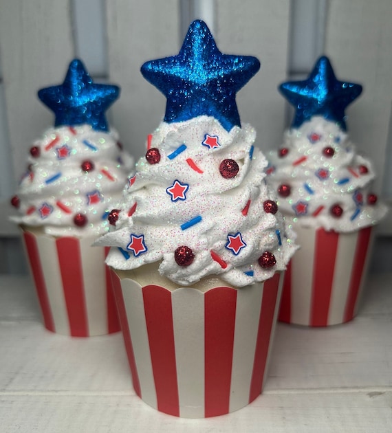 Fake Patriotic Cupcake | Fake 4th of July Cupcake | Fake Stars and Stripes  Cupcake | Fake Americana Cupcake | Patriotic Tier Tray