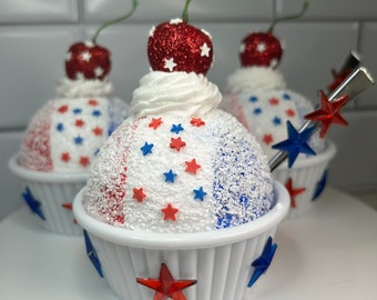 Fake Patriotic Snow Cone | Fake 4th of July Snow Cone | Red White and Blue Snow Cone | Patriotic Tier Tray | 4th of July Decor