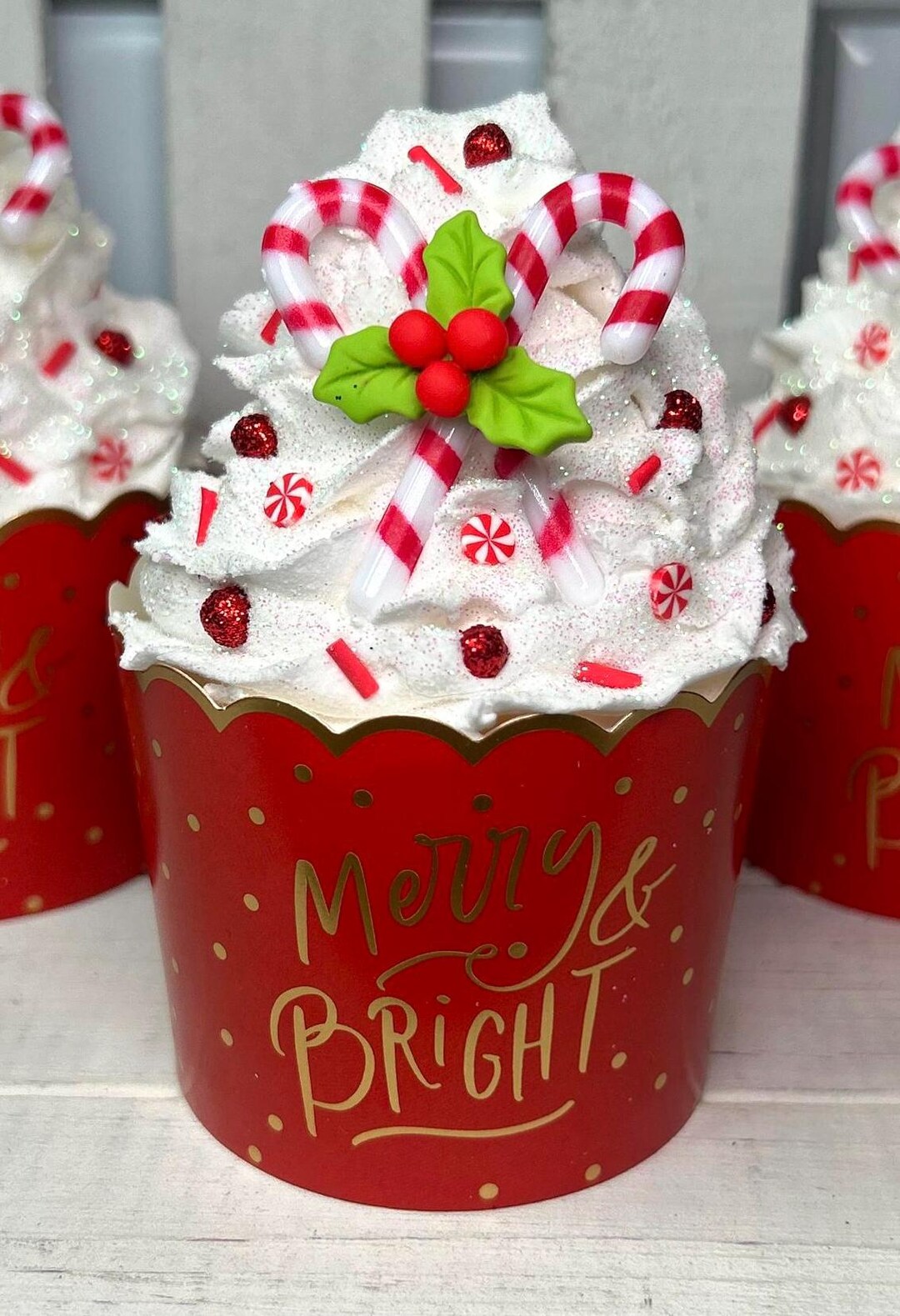 Fake Candy Cane Cupcake Fake Christmas Cupcake Fake Holly Berry Cupcake