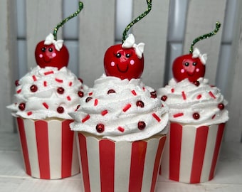 Fake Cherry Cupcake | Faux Cherry Cupcake | Fake Bing Cherry Cupcake | Cherry Tier Tray Decor | Fake Summer Cupcake | Cherry Display