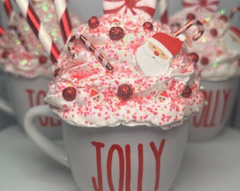 Café con leche navideño falso / Mini taza de Papá Noel falso / Café con leche navideño falso / Cafetería navideña / Decoración navideña / Bandeja navideña de varios niveles / Decoración de Papá Noel