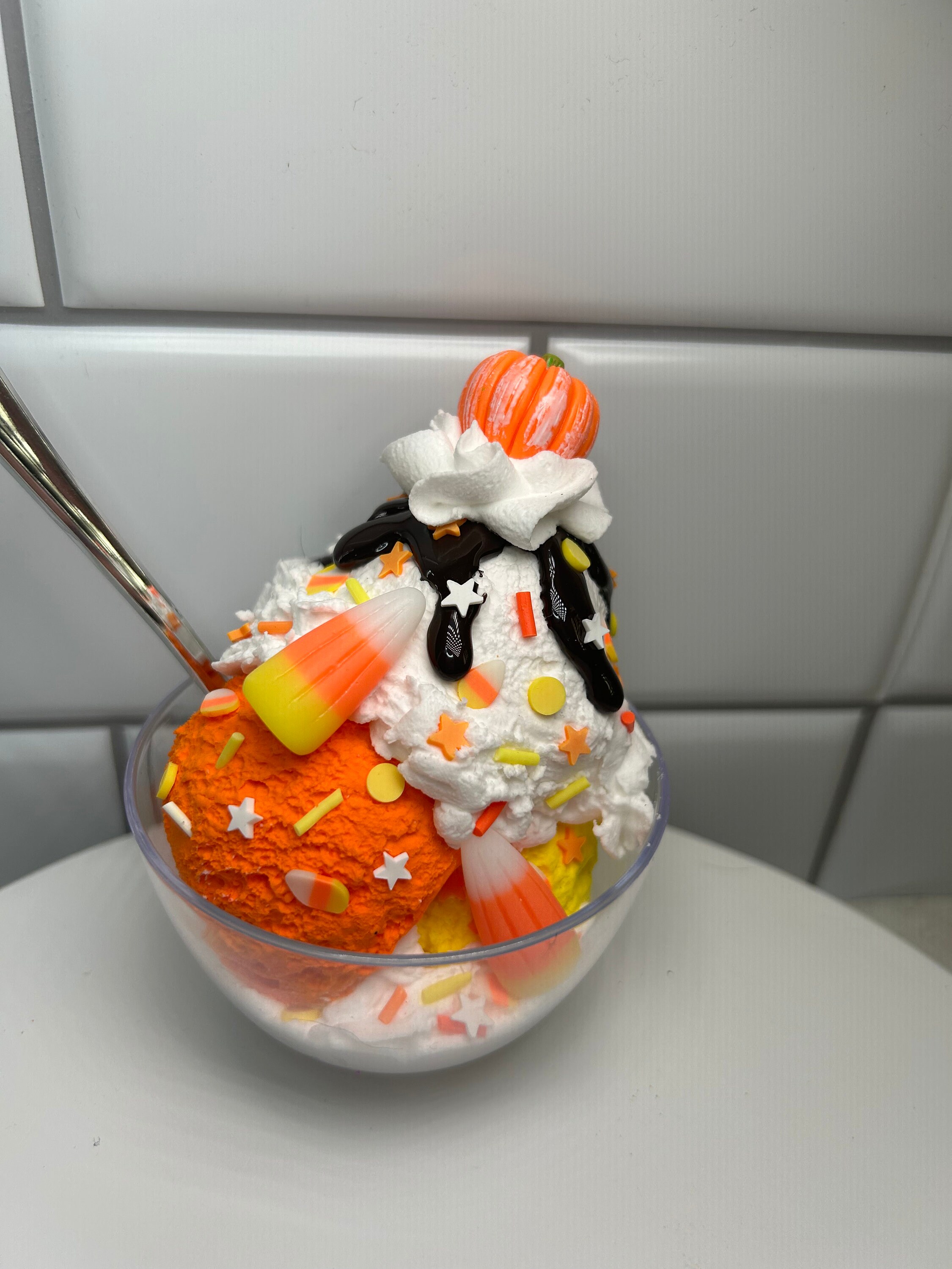 Fake Candy Corn Ice Cream Sundae | Fake Halloween Ice Cream Sundae ...