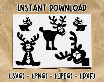 Rena SVG, Rena de Natal Svg, Rosto de Rena Svg, Rudolph Reindeer Svg, Noel Reindeer Svg, Santa Rena Svg, Silhueta de Rena