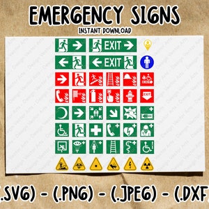 Pacchetto segnali di emergenza Svg, segnale di uscita Svg, segnali di sicurezza antincendio, procedure di emergenza, icone di emergenza, simboli di emergenza, clipart di emergenza