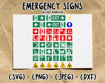 Emergency Signs Bundle Svg, Exit Sign Svg, Fire Safety Signs, Emergency Procedures, Emergency Icons, Emergency Symbols, Emergency Clipart