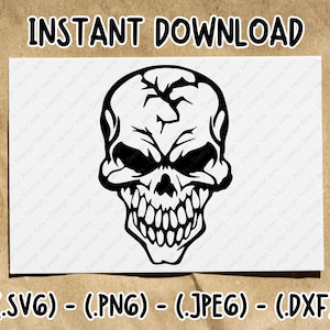 Skull Svg, Skull Head Svg, Skull Clipart, Halloween Skeleton Svg, Skull Silhouette, Skull Illustration, Skull Shirt, Skull Cut File, PNG DXF
