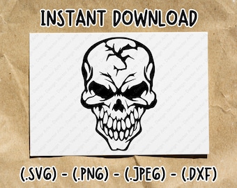 Skull Svg, Skull Head Svg, Skull Clipart, Halloween Skeleton Svg, Skull Silhouette, Skull Illustration, Skull Shirt, Skull Cut File, PNG DXF