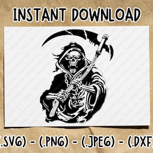 Grim Reaper Svg, Reaper Png, Skull Death, Death Svg, Horror Svg, Halloween Svg, Grim Reaper Decal, Reaper Silhouette, Reaper Stencil Dxf Png